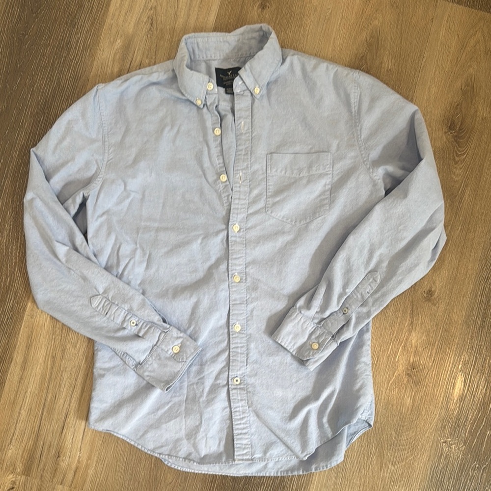 Men's Light Blue A&E Button-Down Shirt- Medium